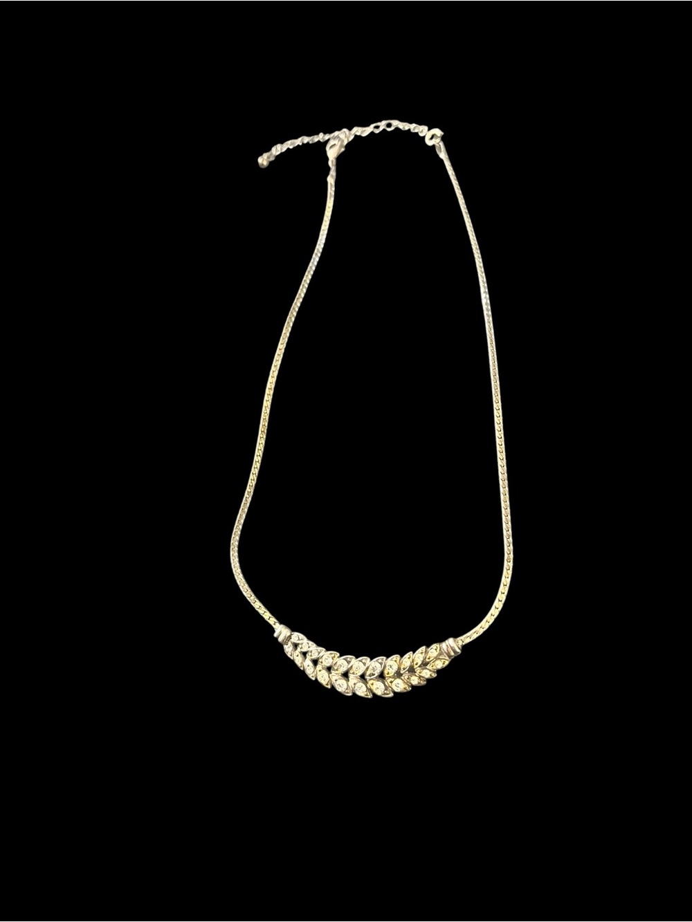Gold-Tone Leaf Accent Necklace with rhinestones